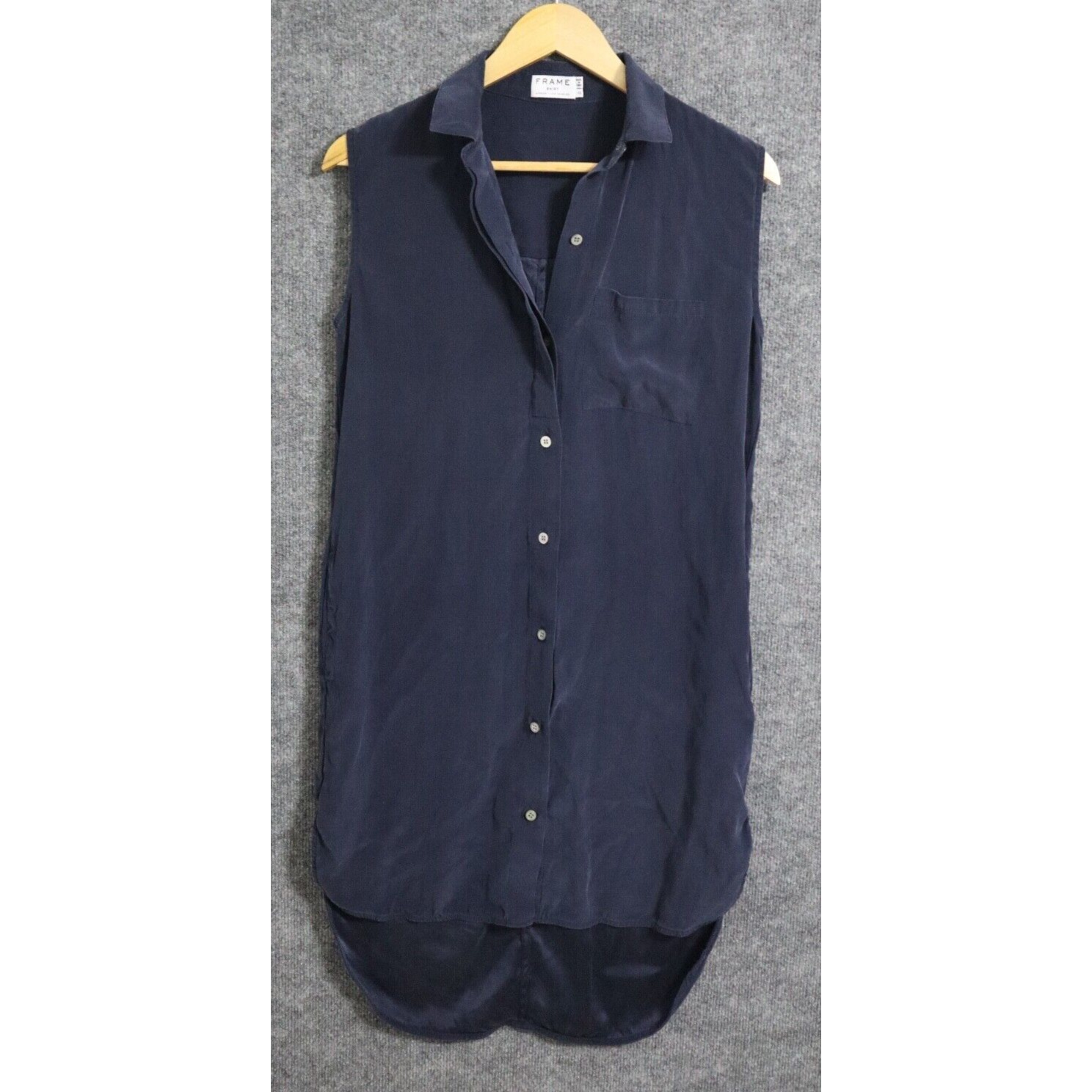 Frame Dress Women Small Blue Le Sleeveless Shirt Button Up Hi Lo 100% Silk